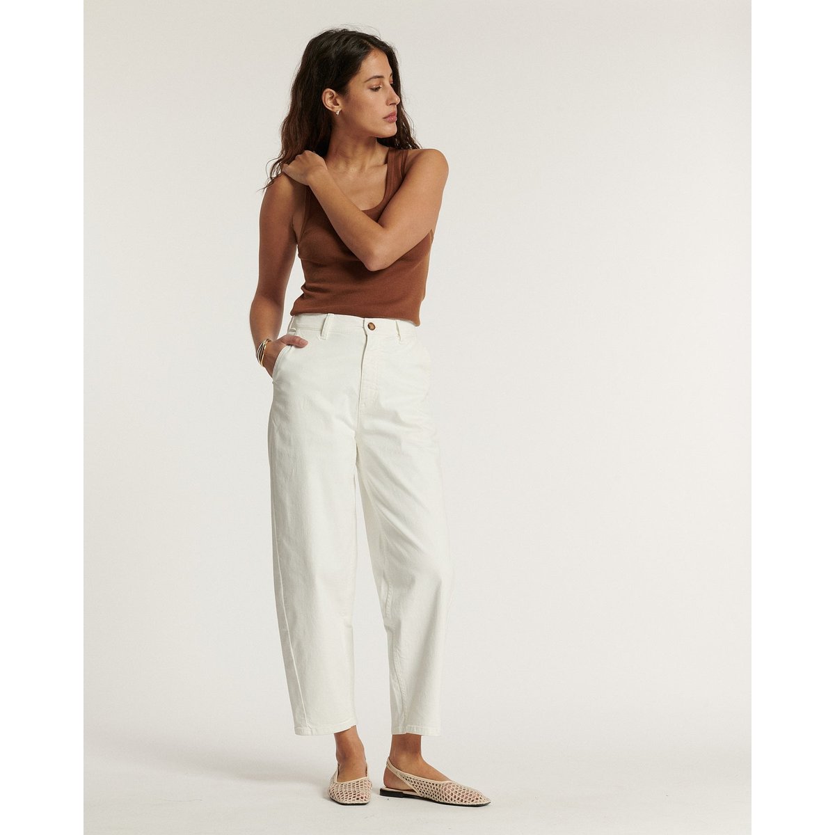 PANTALON BALLON TAILLE HAUTE UTILITY STRETCH blanc, LABDIP