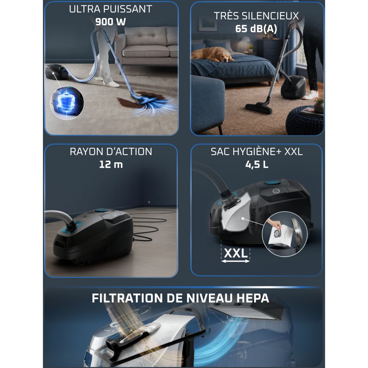 Aspirateur avec sac Silence Force 8 couleur unique, ROWENTA