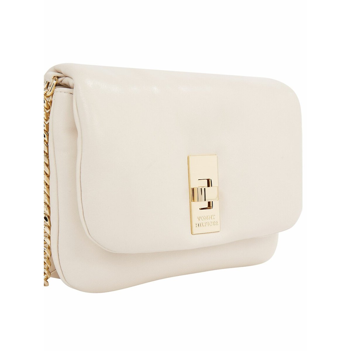 Soft Leather Crossover Bag with Chain Strap beige, TOMMY HILFIGER