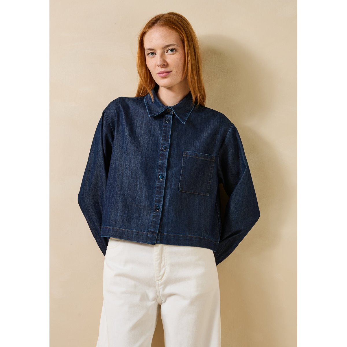 Chemise courte en jean brut brut, LA FEE MARABOUTEE