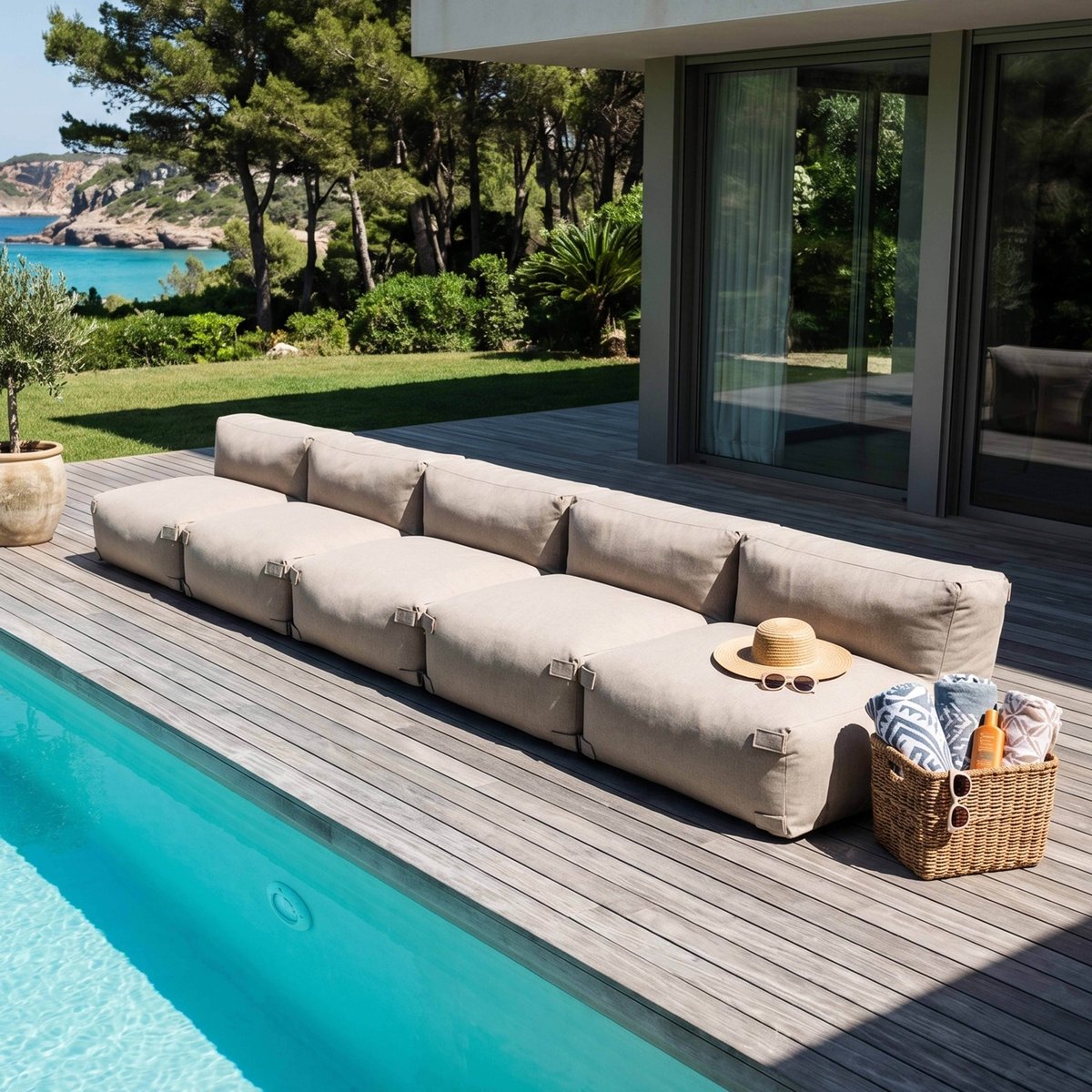 Salon de jardin modulable 5 chauffeuses, MIXI beige, OVIALA