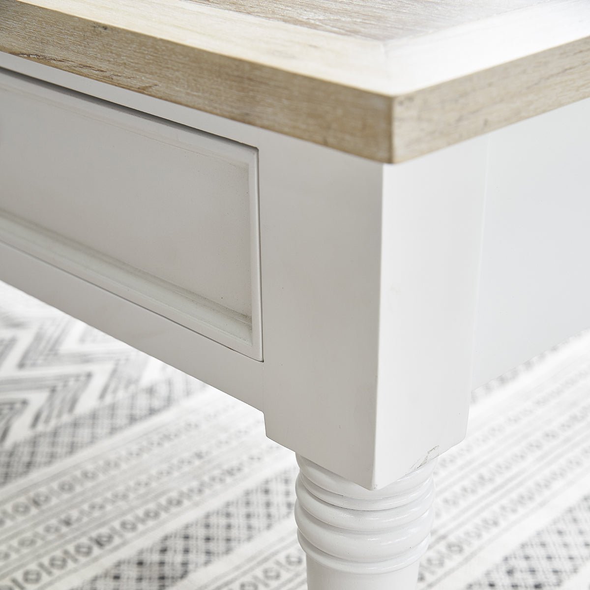 Table basse en bois d'acajou et teck 2 tiroirs DEMEURE blanc, BERAH GETAH