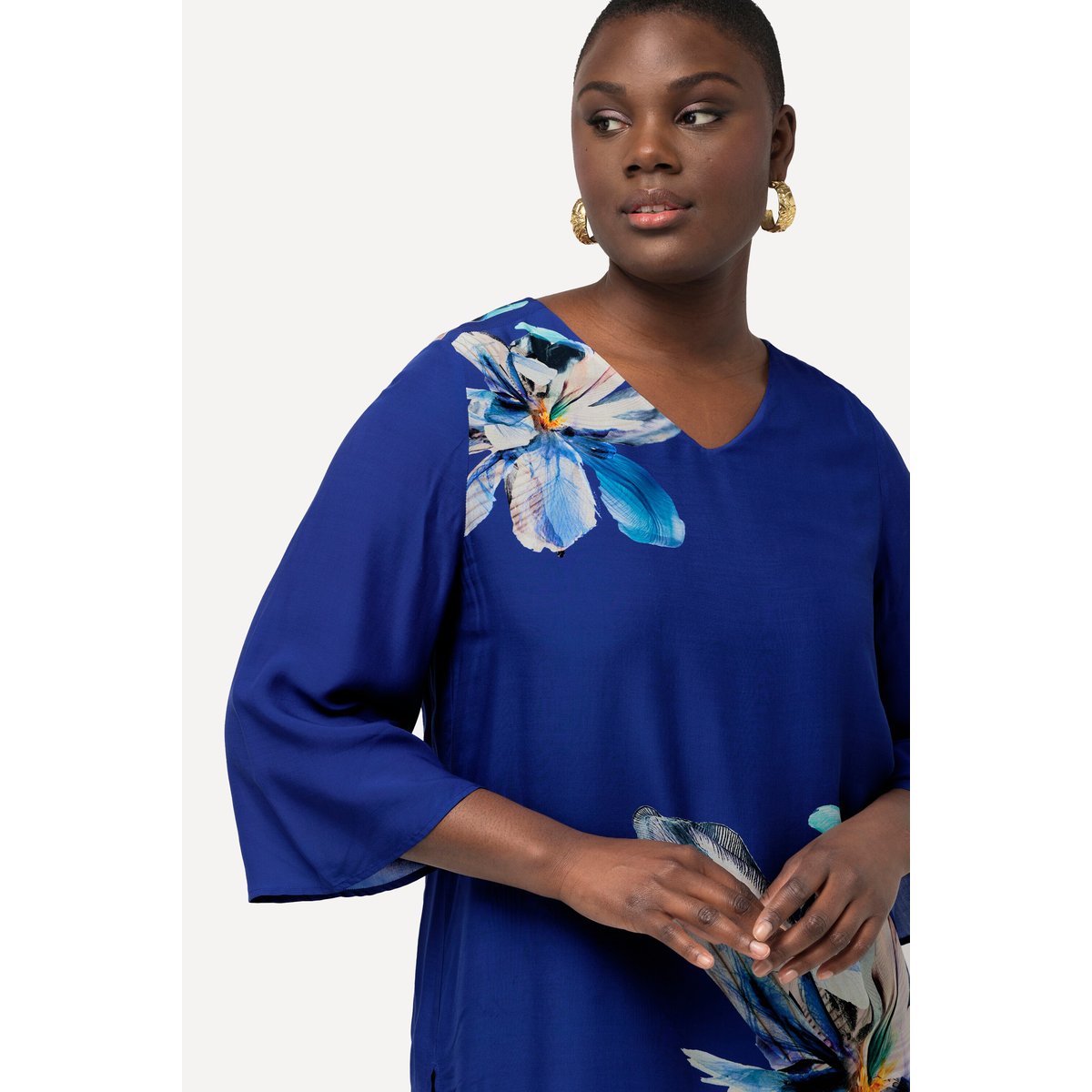Blouse oversized à fleurs saphir foncé, ULLA POPKEN
