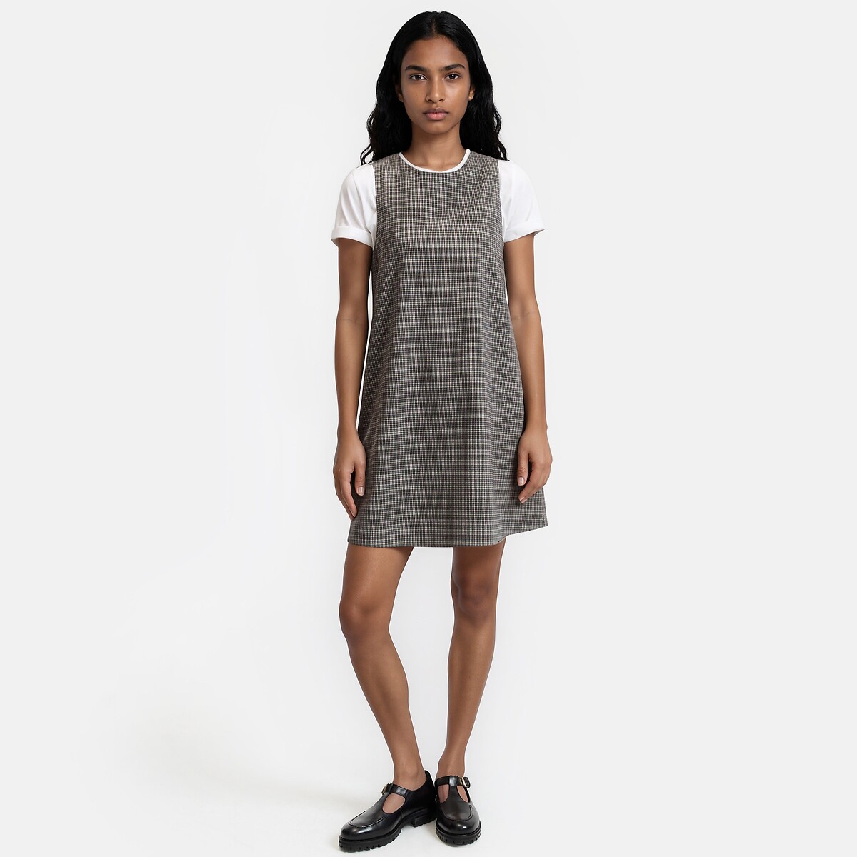 Robe courte à carreaux sans manches carreaux fond gris, LA REDOUTE COLLECTIONS