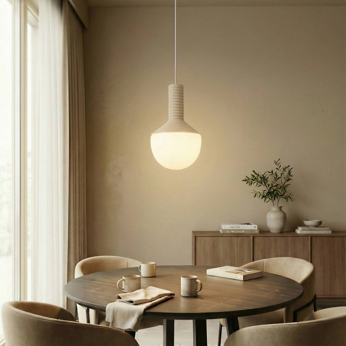 Suspension en céramique design, Florine beige, opale, LUCANDE