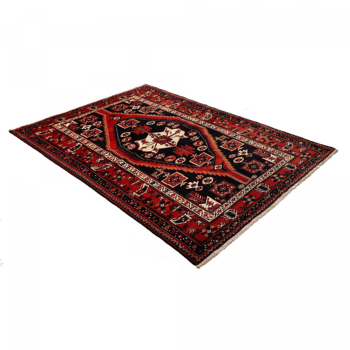 Tapis d'orient au motif oriental, noué à la main en laine, HAMADAN 8 rouge, beige, noir, UN AMOUR DE TAPIS