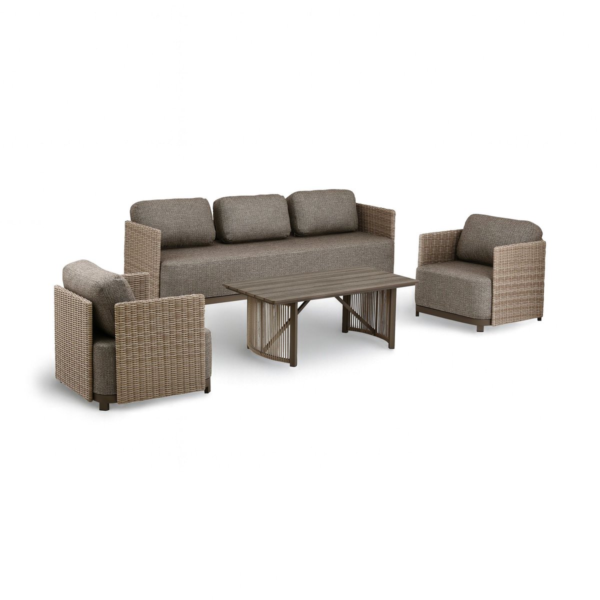 Salon de jardin 5 places en aluminium et tissu, MADRAGUE moka, NOW'S HOME