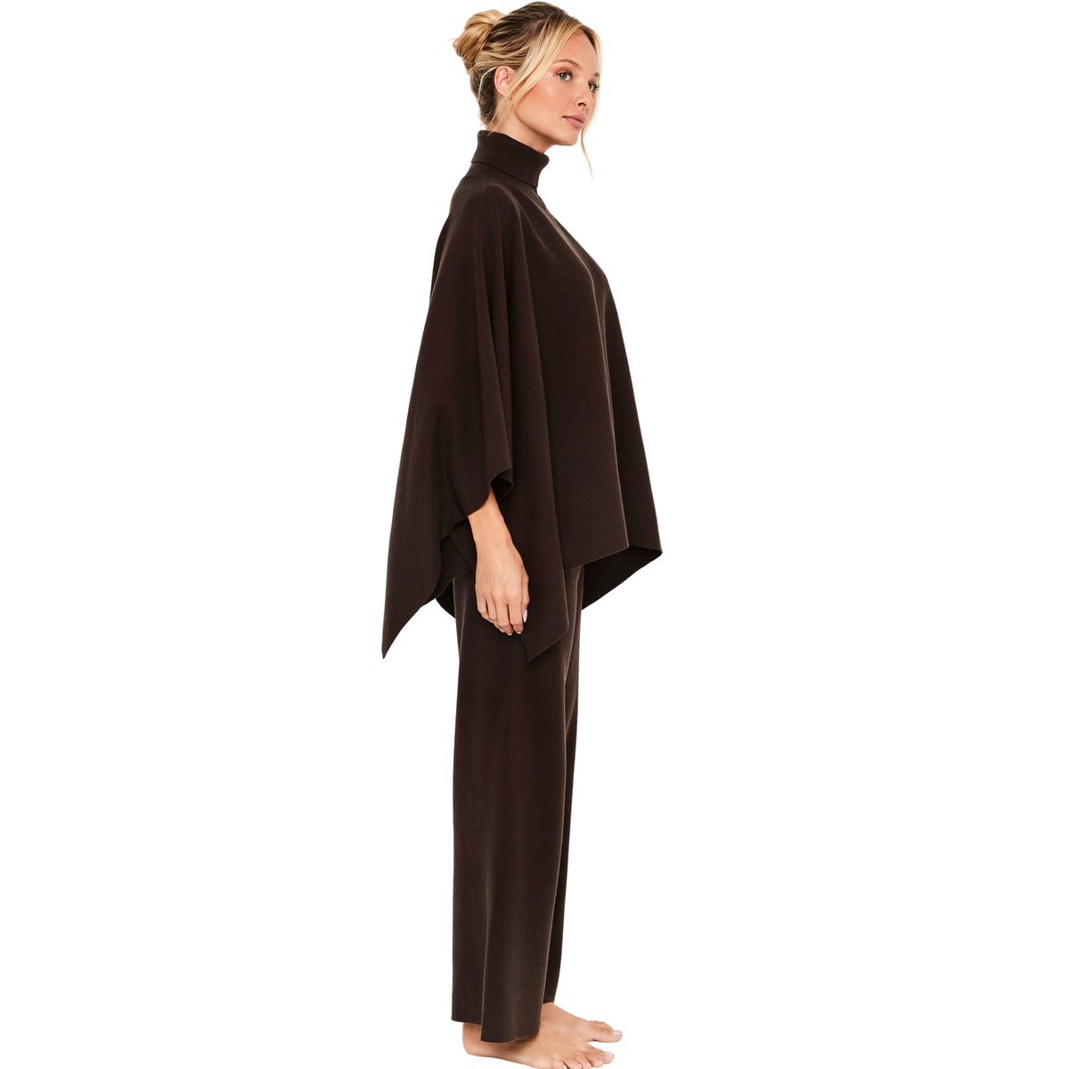 Pyjama pantalon évasé poncho col montant The Knit Code marron, SELMARK