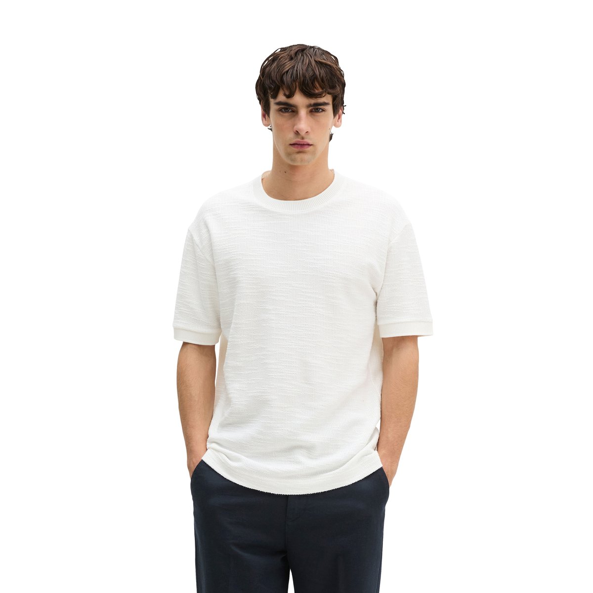 T-shirt loose en jersey bouclé doux blanc naturel, MARC O'POLO