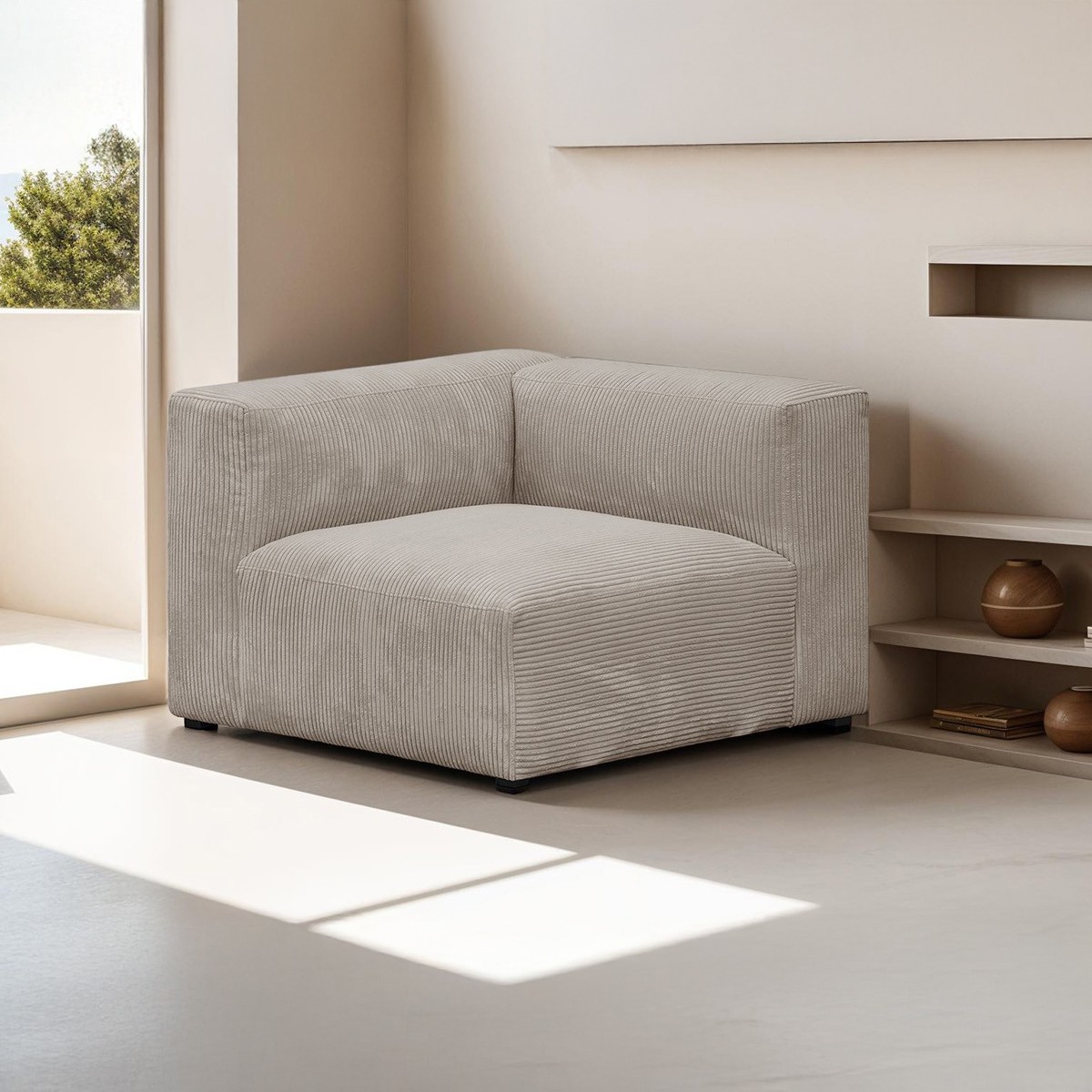 Chauffeuse d'angle à gauche modulable en velours côtelé - MODULO taupe, HOMIFAB