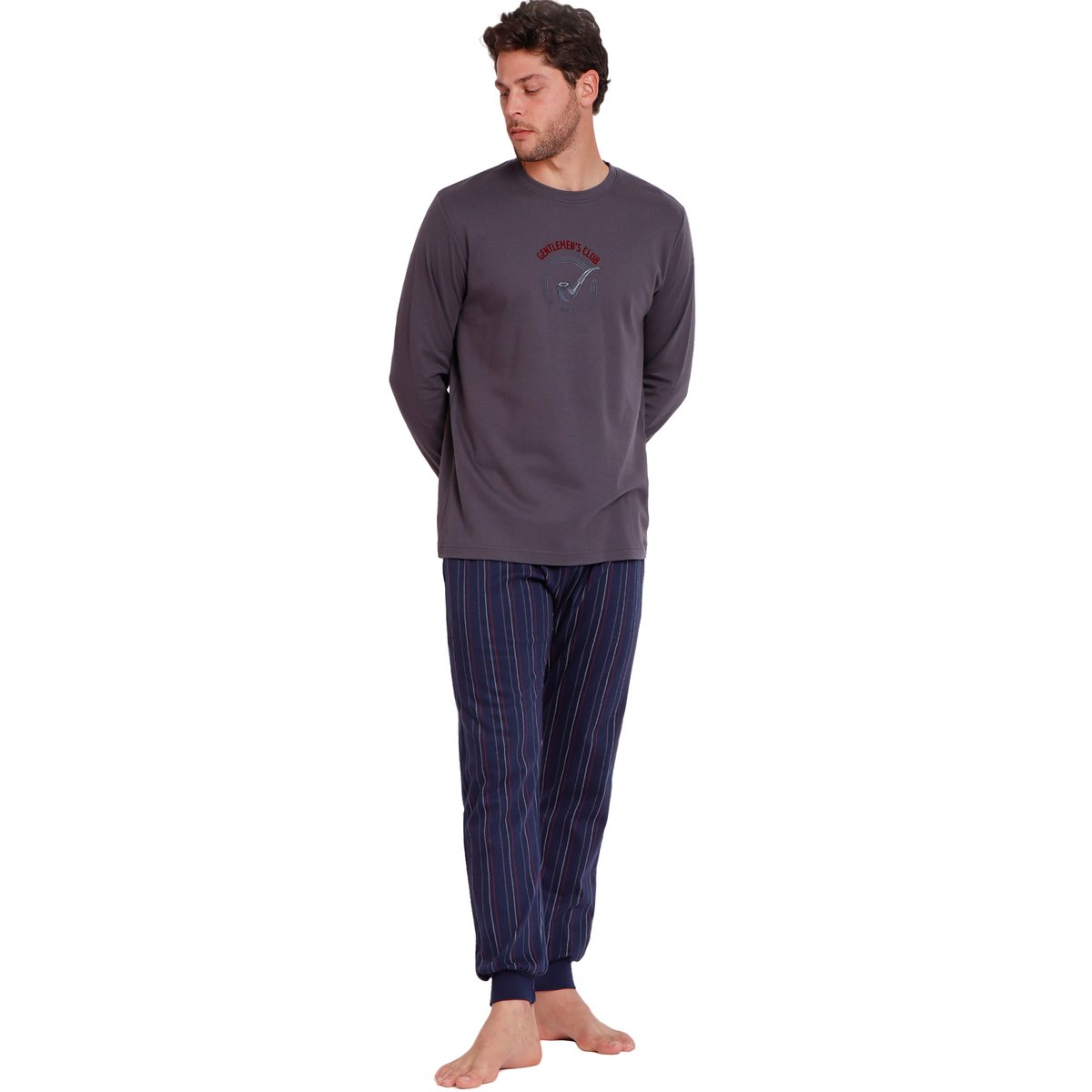 Pyjama tenue pantalon top manches longues Gentlemen SClub gris, ADMAS