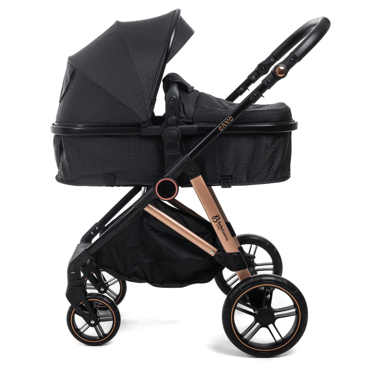 Poussette combinée trio 3 en 1 - siège auto 0+ CAVO – nacelle – dès la naissance – jusqu’à 22kg - noir couleur unique, BEBELISSIMO J'AIME