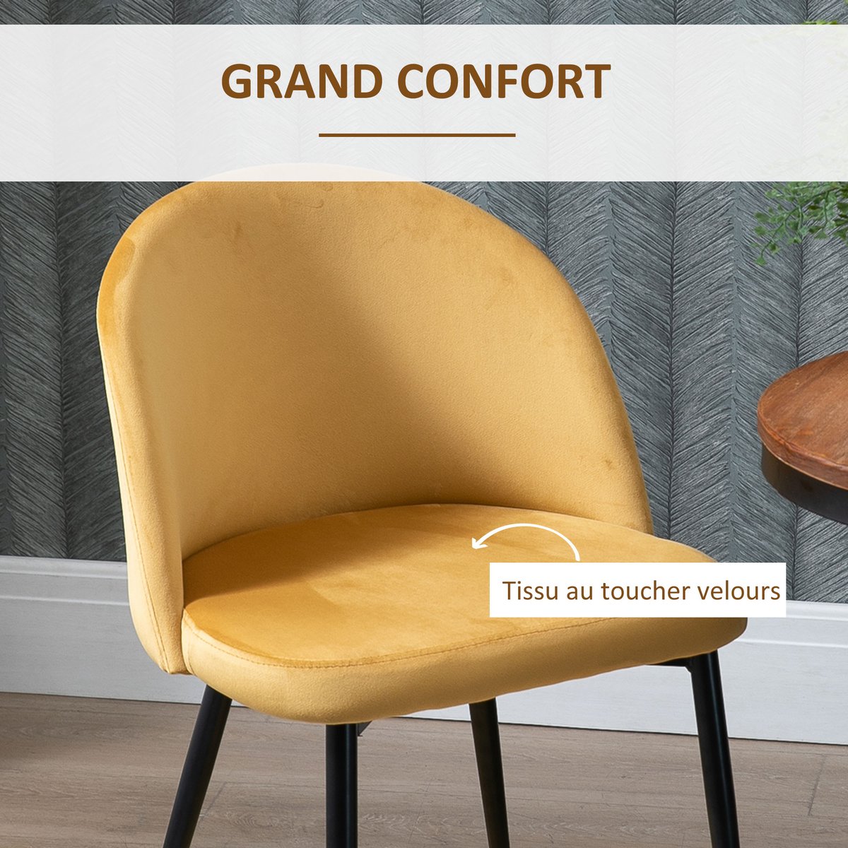Chaise de salle à manger Velours Jaune jaune moutarde, noir, HOMCOM