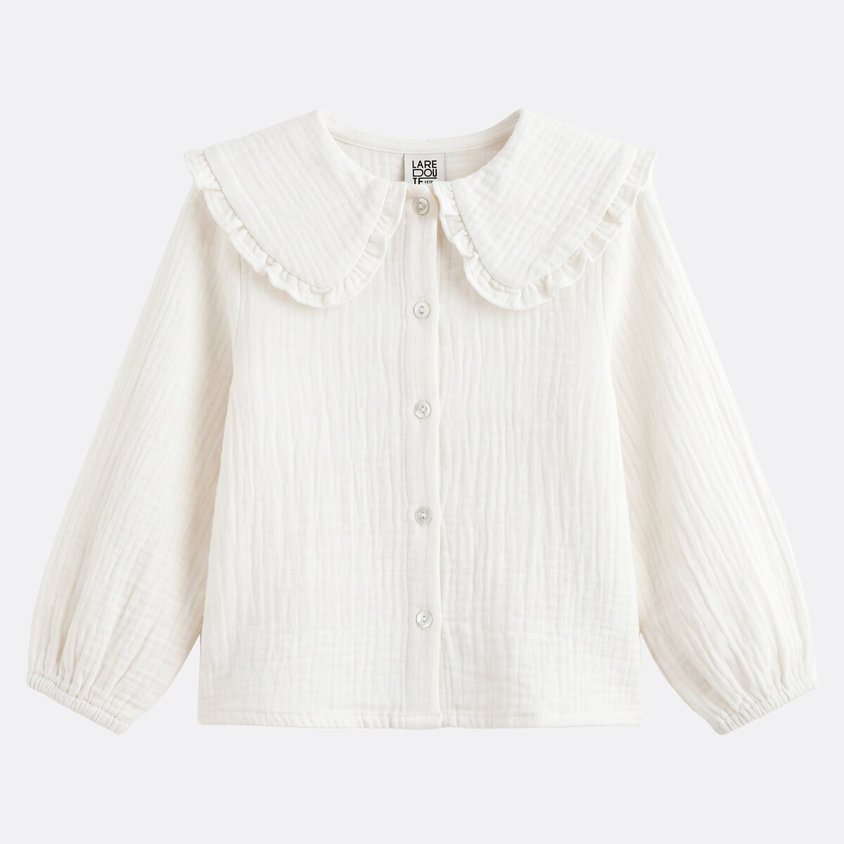 Blouse à manches longues, avec col claudine volanté, en gaze de coton ecru, LA REDOUTE COLLECTIONS
