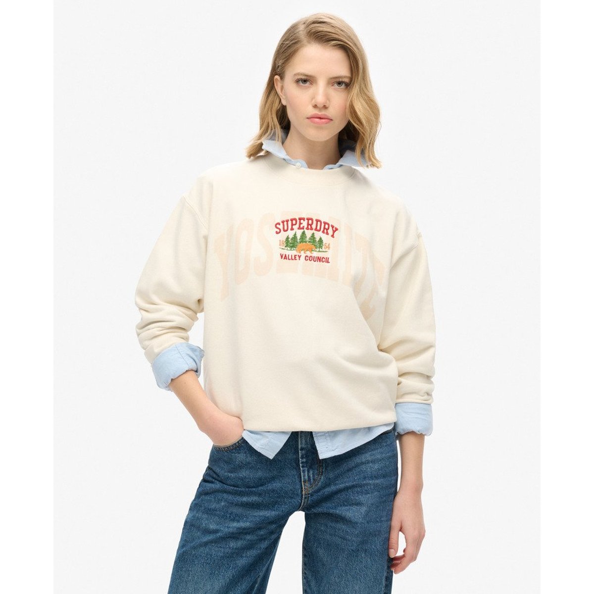 Sweat ample ras du cou Travel Souvenir crème, SUPERDRY
