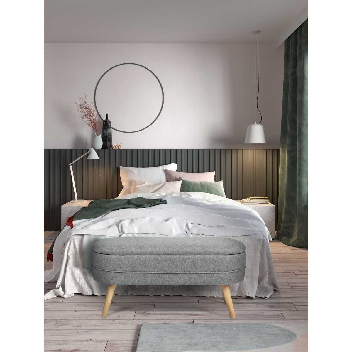 Banc coffre rangement tissu, CIRCLE gris, HISPANOHOGAR