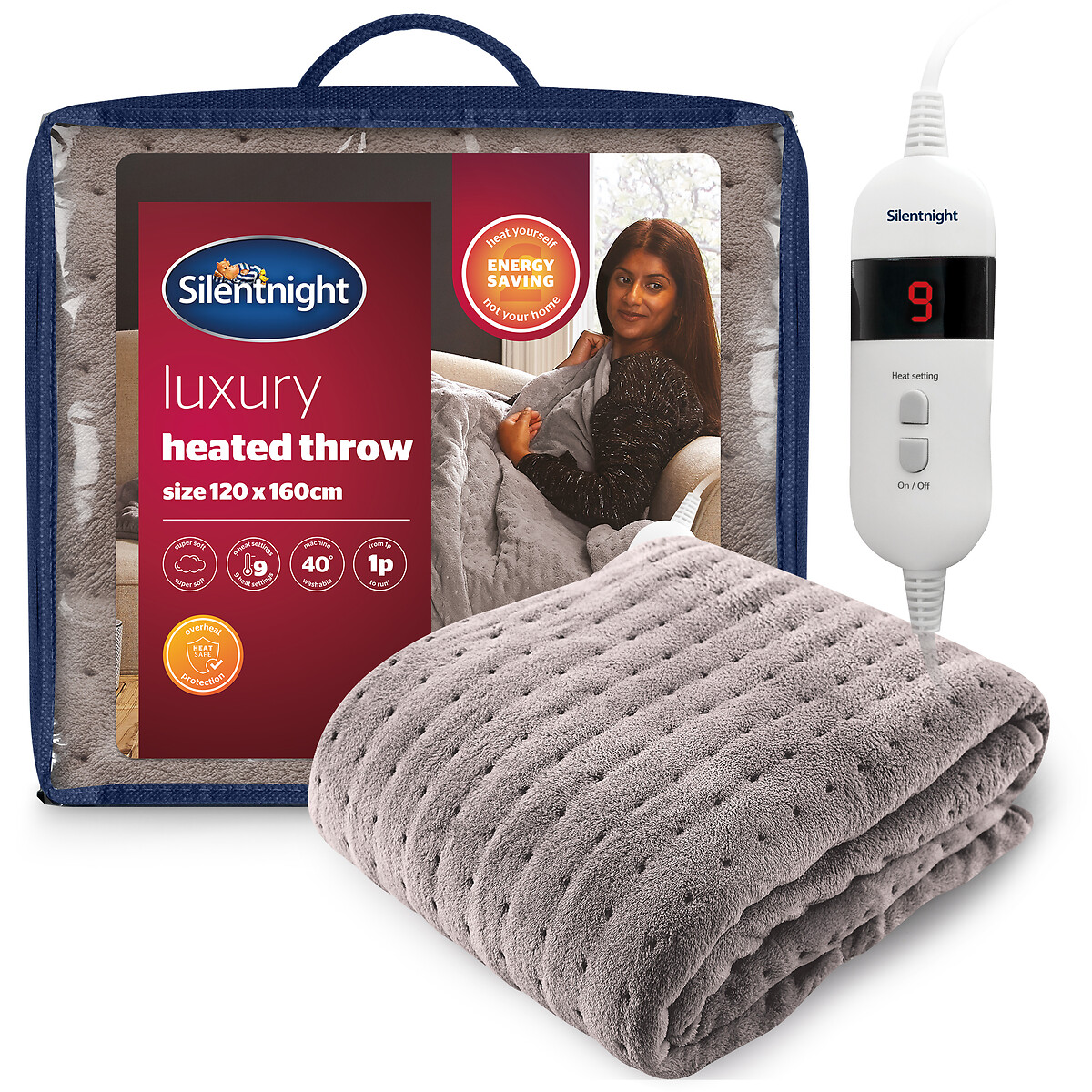 Luxury Comfort Control Fleece Heated Throw grey, SILENTNIGHT
