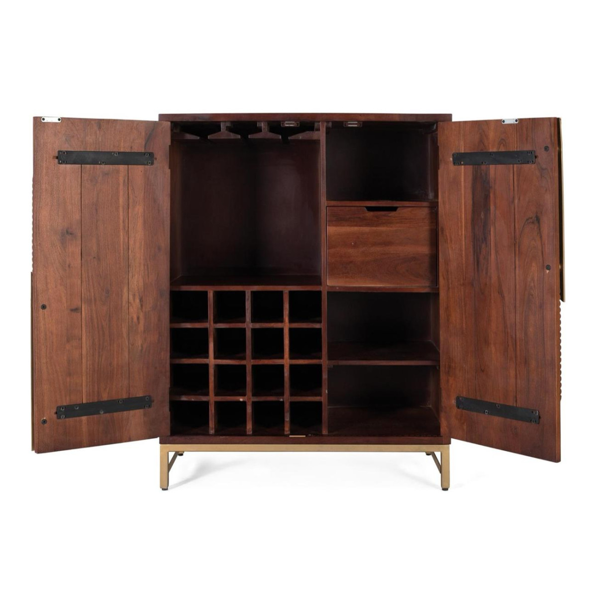 Meuble rangement bouteilles 1 tiroir 2 portes marron, DECORATION D’AUTREFOIS