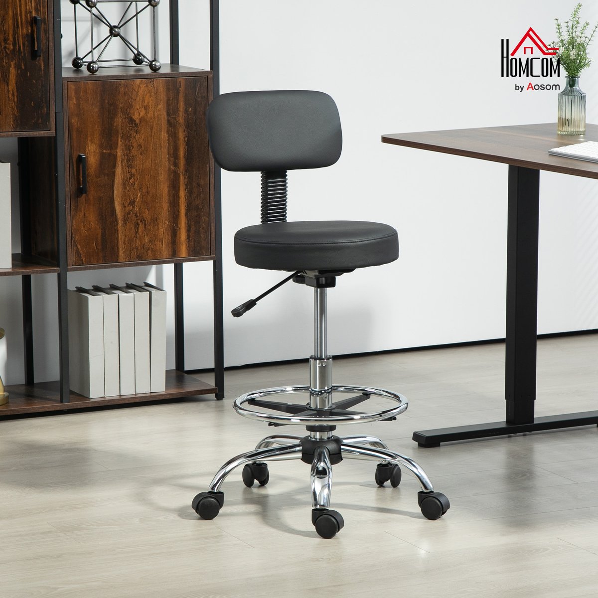 Tabouret de salon Cuir synthétique Noir noir, HOMCOM