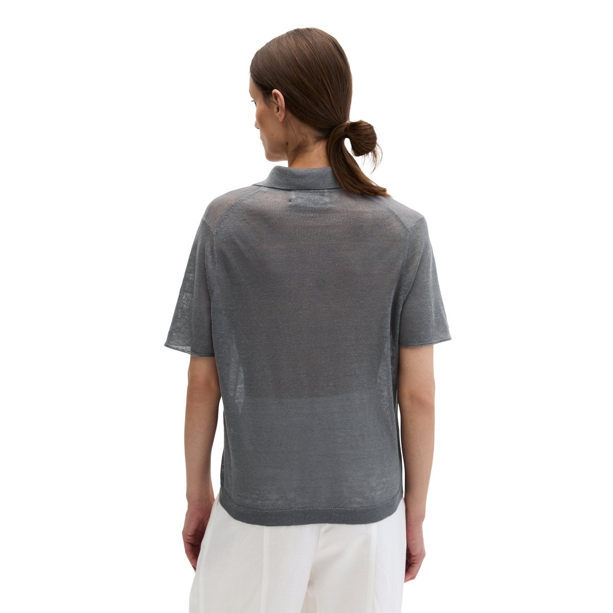 Polo en tricot régulier en pur lin gris foncé, MARC O'POLO