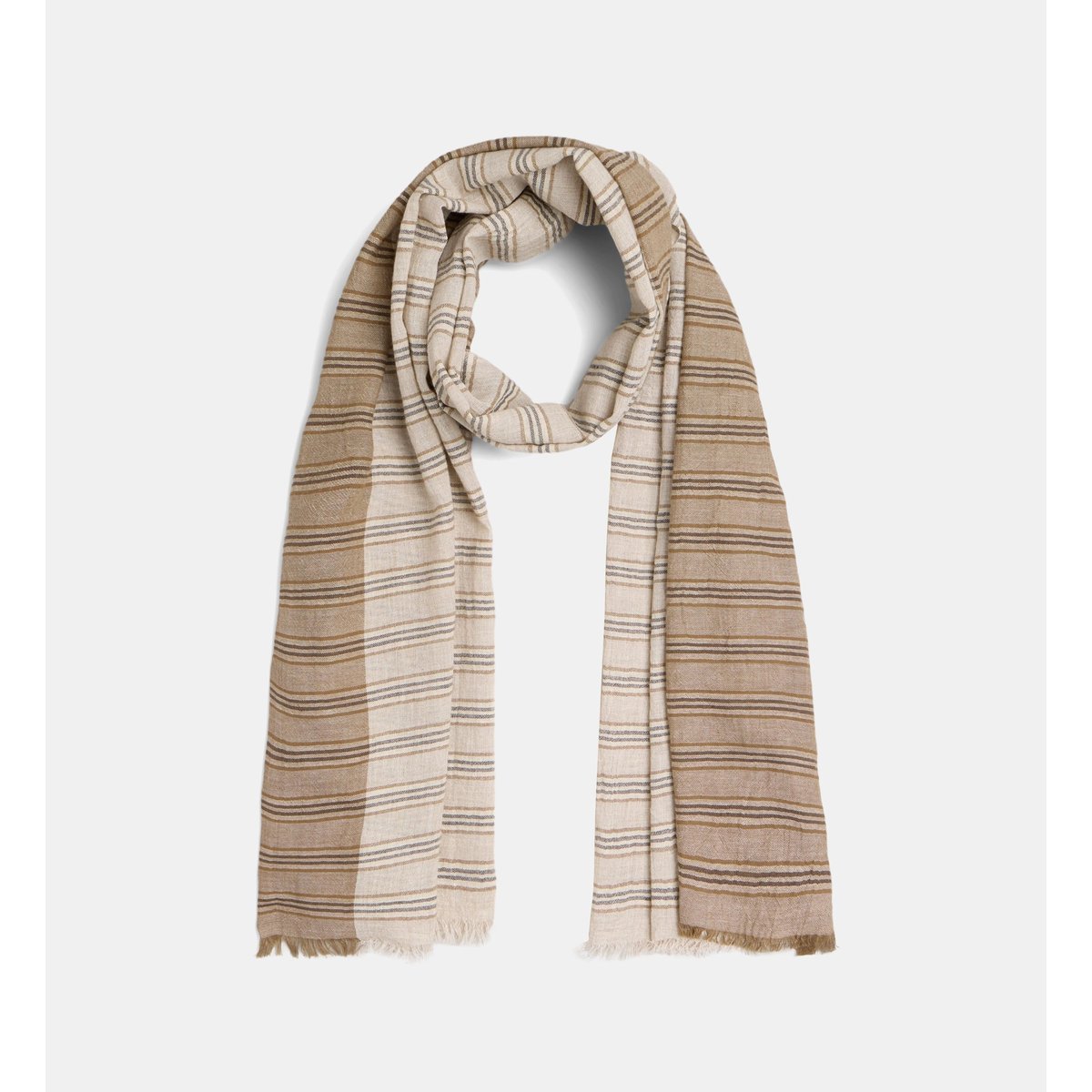 Chèche benito rayures et mini franges beige et écru, GALERIES LAFAYETTE