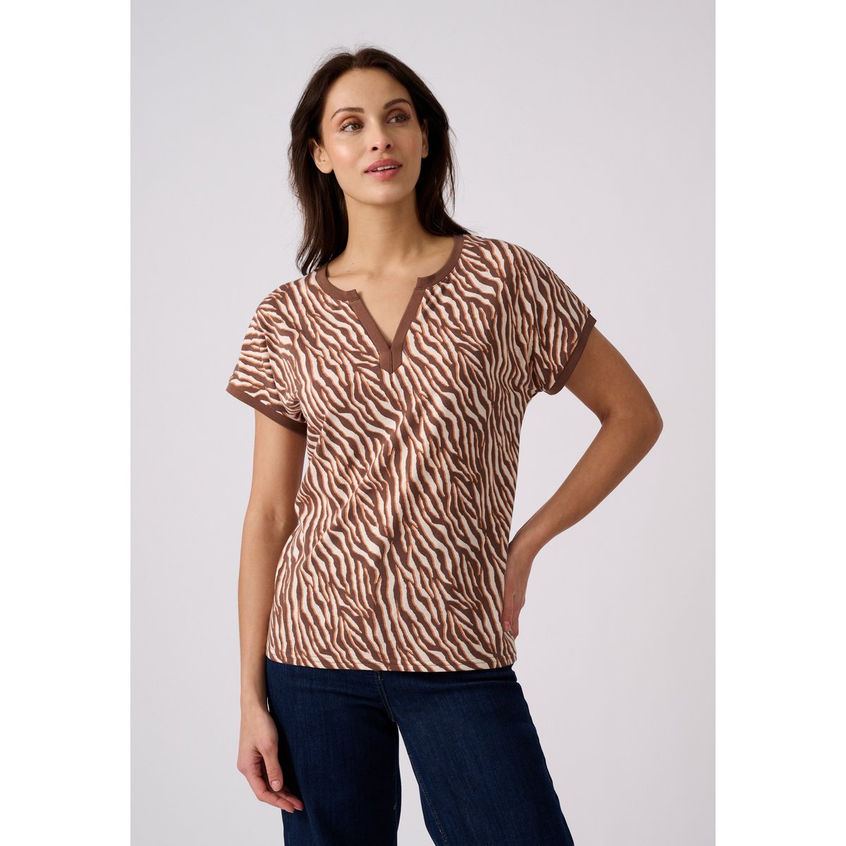 T-shirt encolure tunisienne marron animalier, DAMART