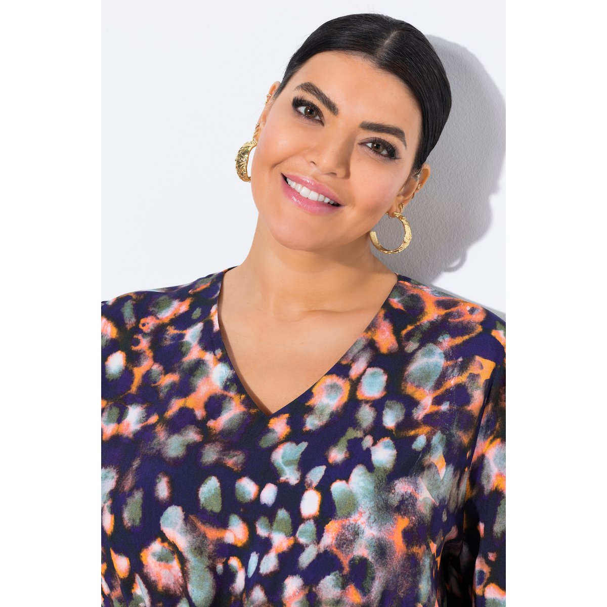 Blouse avec imprimé, cordon à froncer marine, ULLA POPKEN
