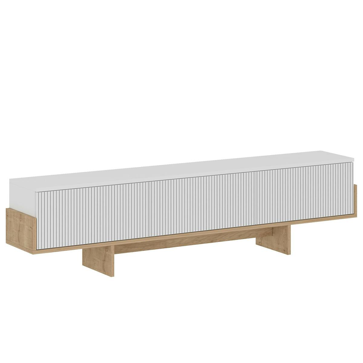 Meuble TV design 3 portes striées MARFA blanc, PIER IMPORT