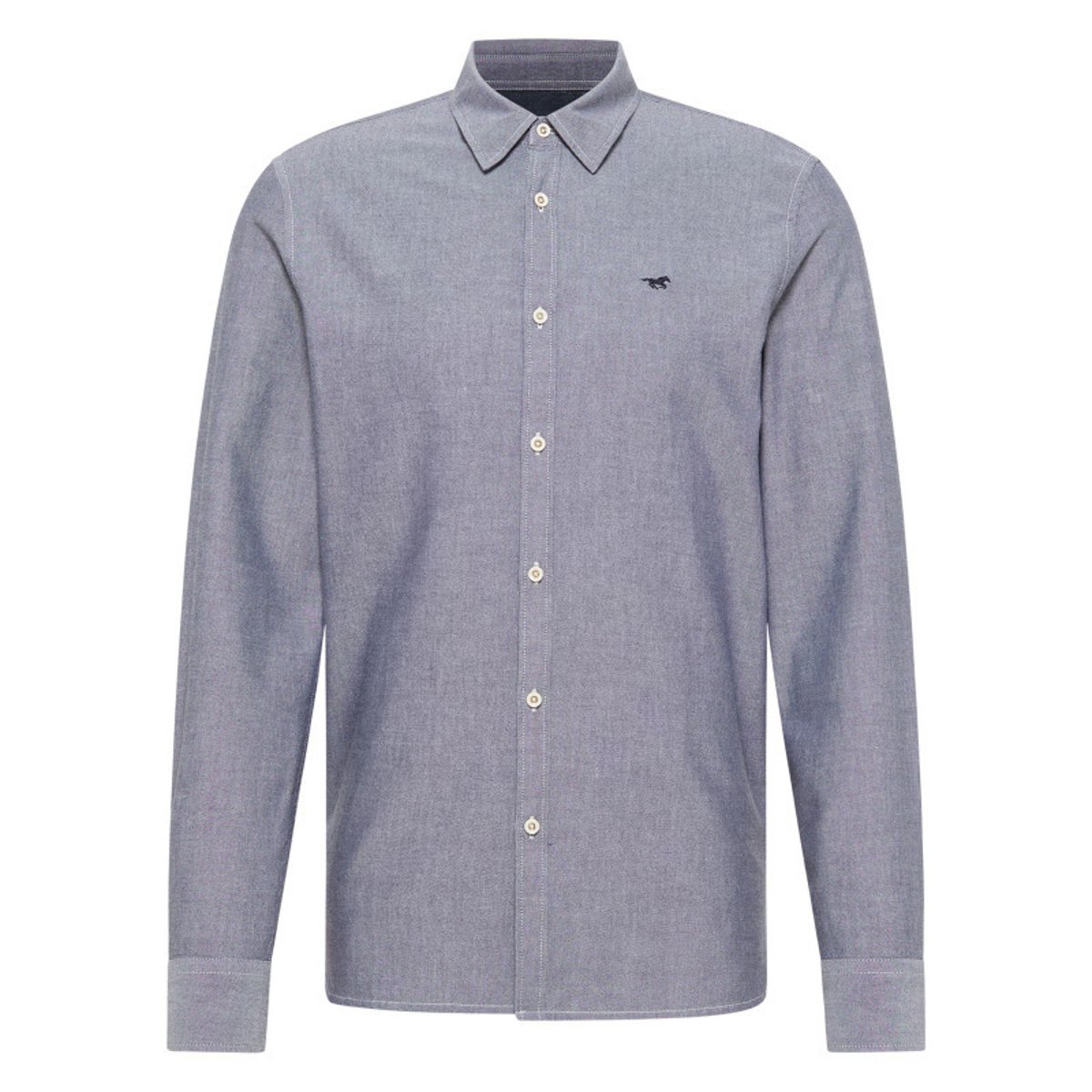 Chemise en coton bleu argenté avec un col chemise et boutonnière bleu argenté, MUSTANG
