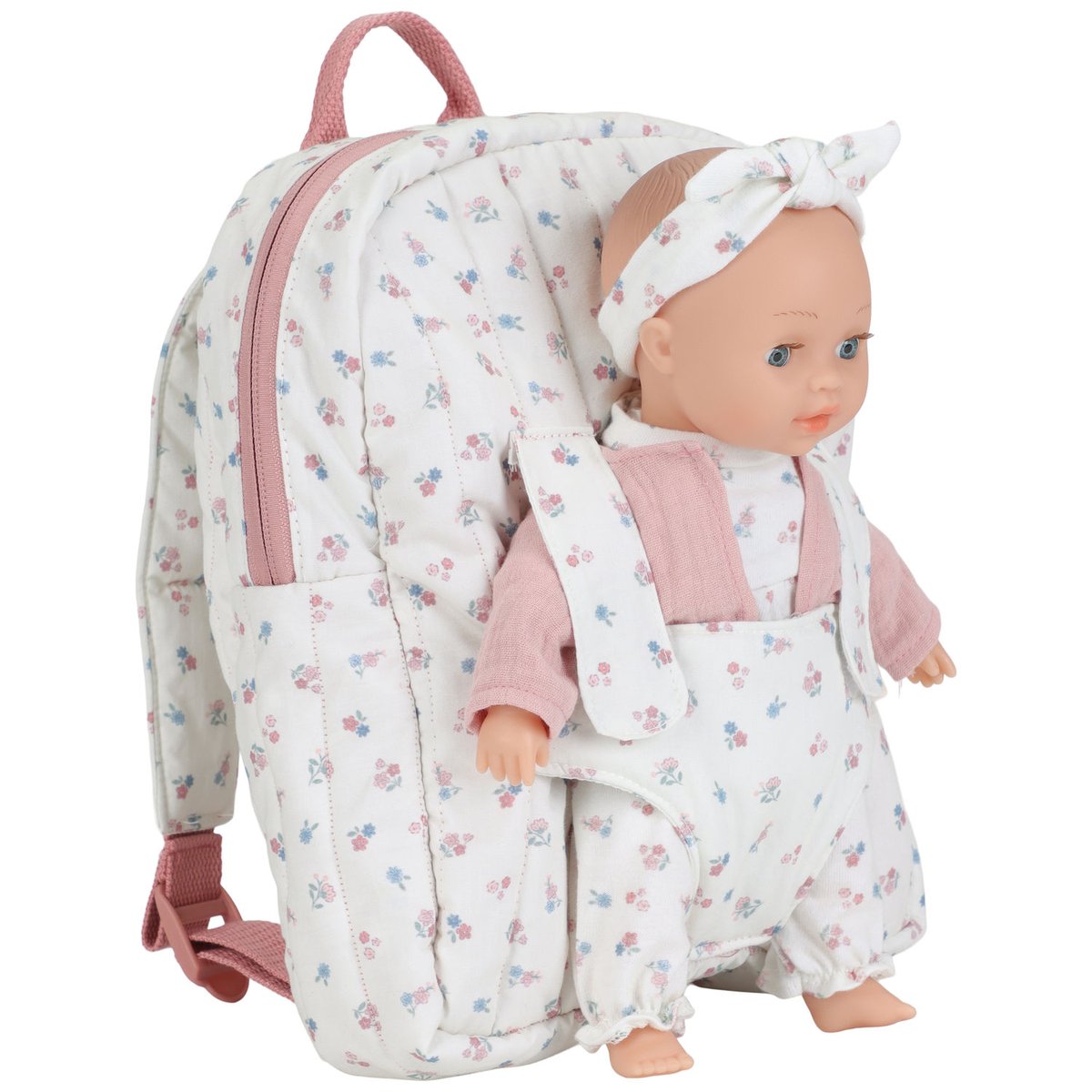 Sac à dos porte bébé pour poupée rose, bleu, blanc, LITTLE DUTCH