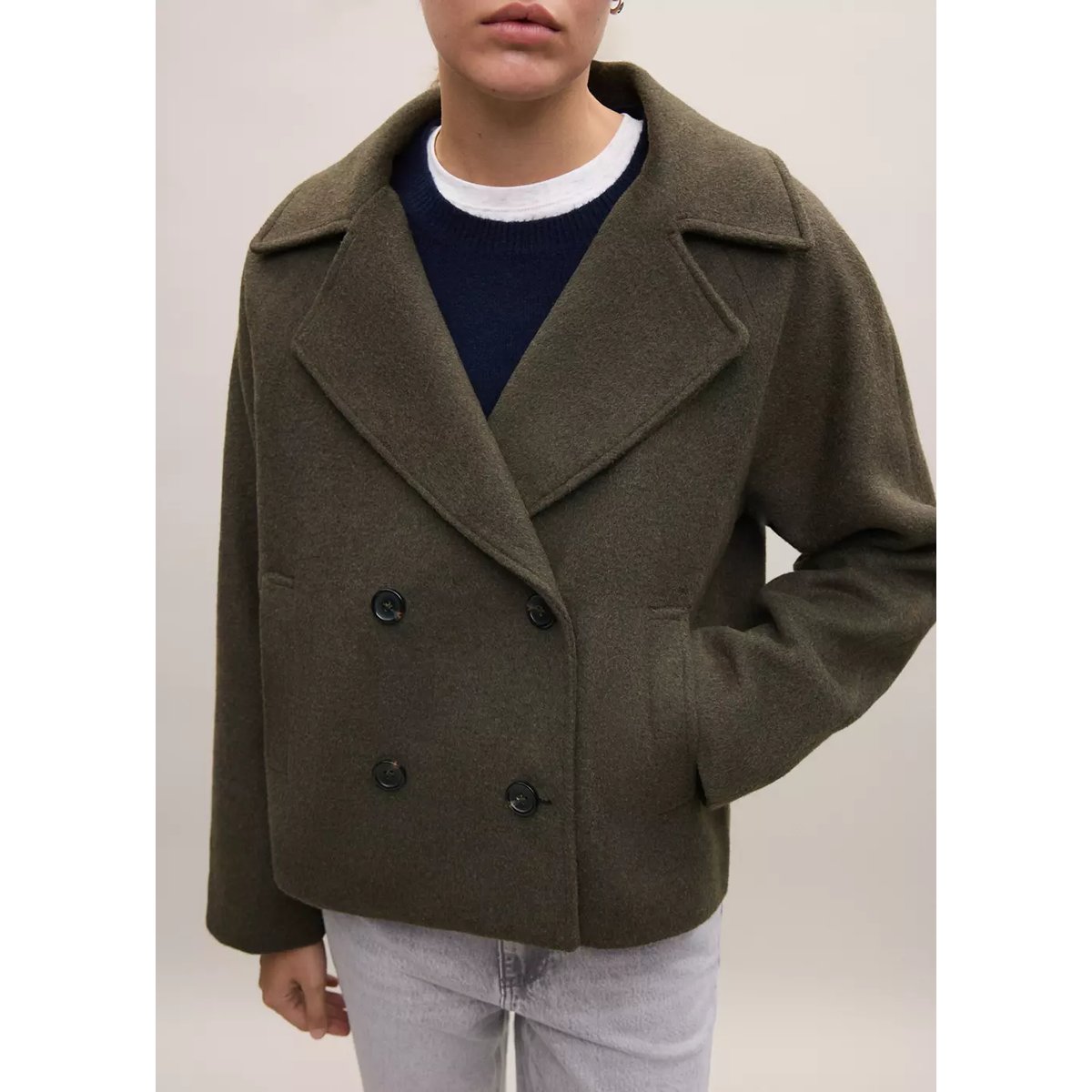 Manteau laine mélangée double boutonnage kaki, MANGO TEEN