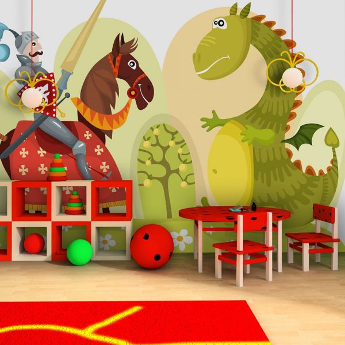 Papier peint intissé panoramique Pour enfants Dragon et chevalier blanc, EDEN