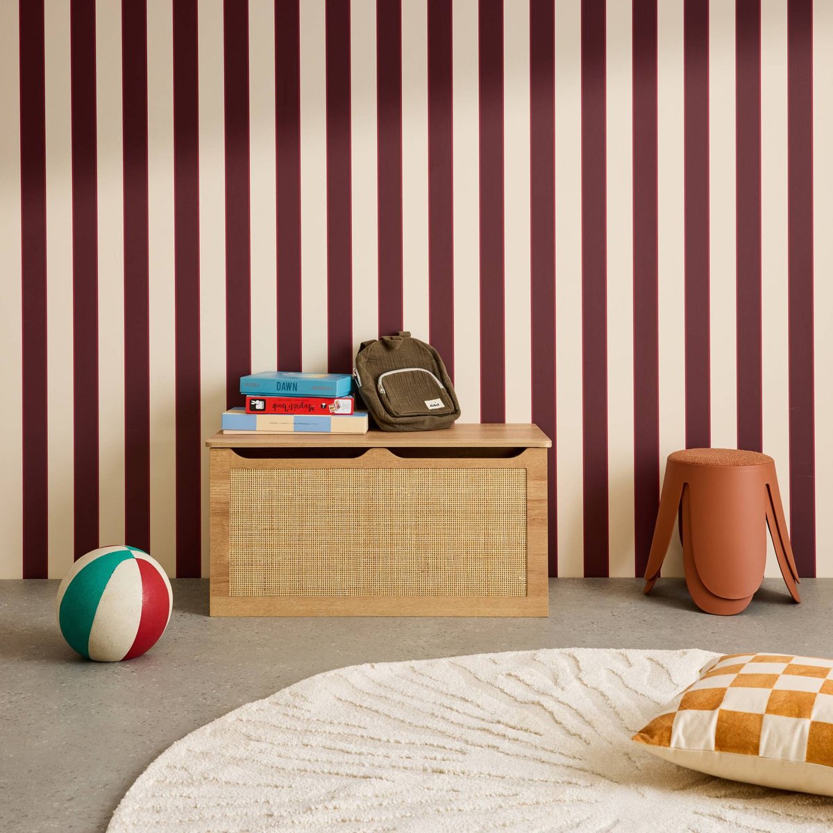 Coffre à jouets enfant décor bois et cannage BOHÈME naturel, SWEEEK