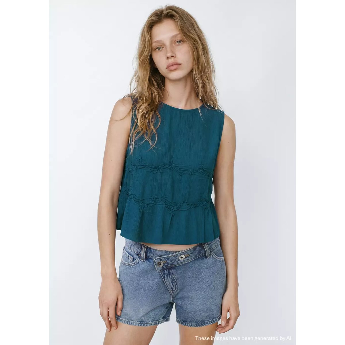 Top fluide détail froncé bleu, MANGO TEEN