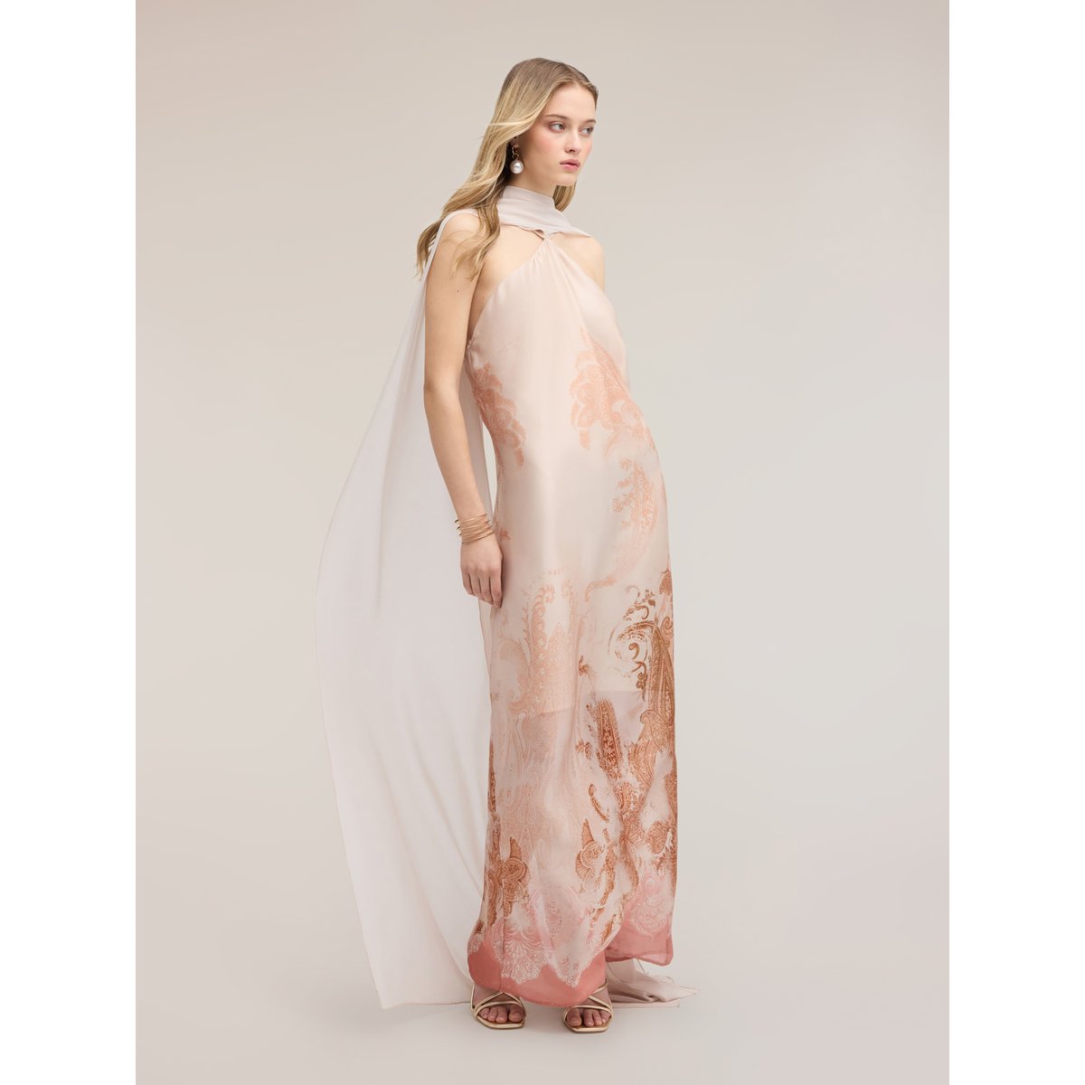 Robe longue en satin avec étole rosa cipria, MOTIVI