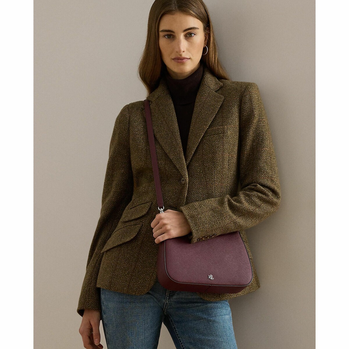 Sac en cuir porté épaule, DANNI M bordeaux, LAUREN RALPH LAUREN