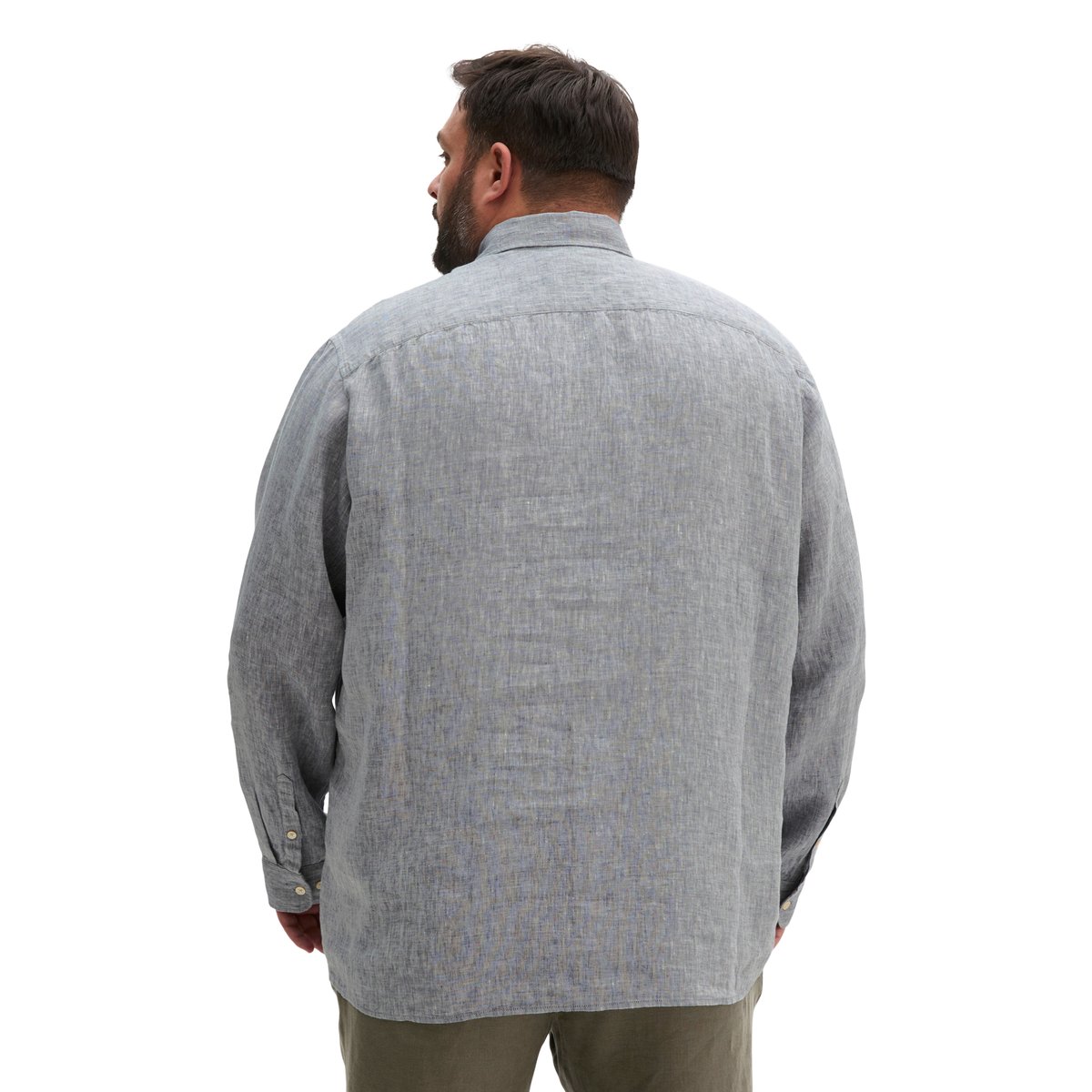 Chemise à col requin shaped en chambray de lin fin bleu moyen, MARC O'POLO