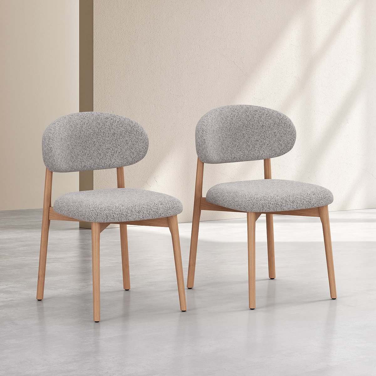 Lot de 2 chaises en tissu texturé et chêne massif SEDINO gris, HABITAT