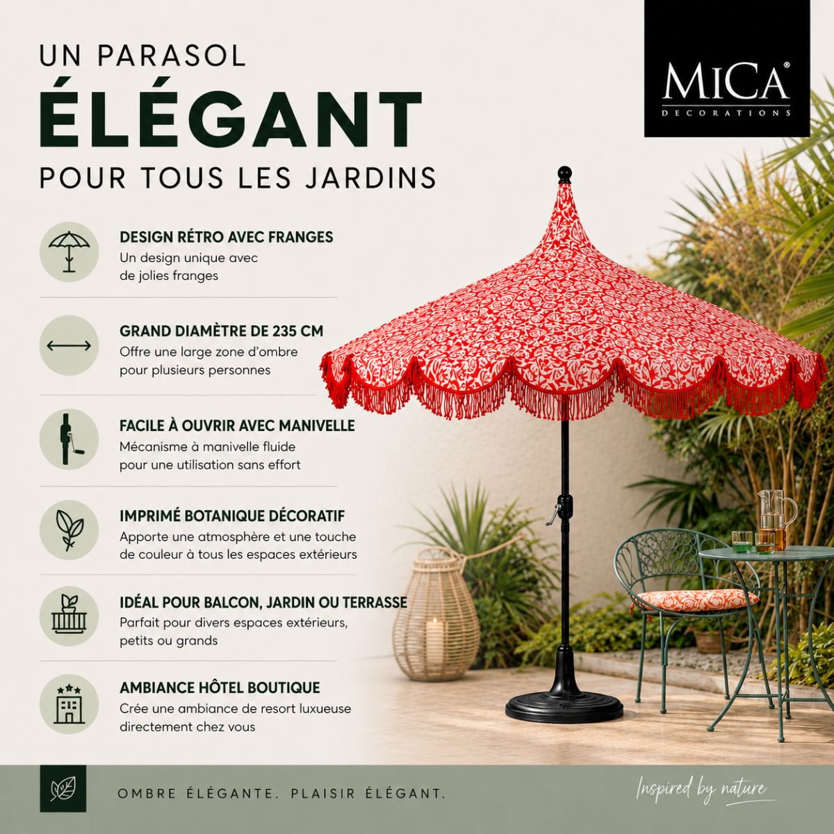 Parasol KELLY rouge, MICA DECORATIONS