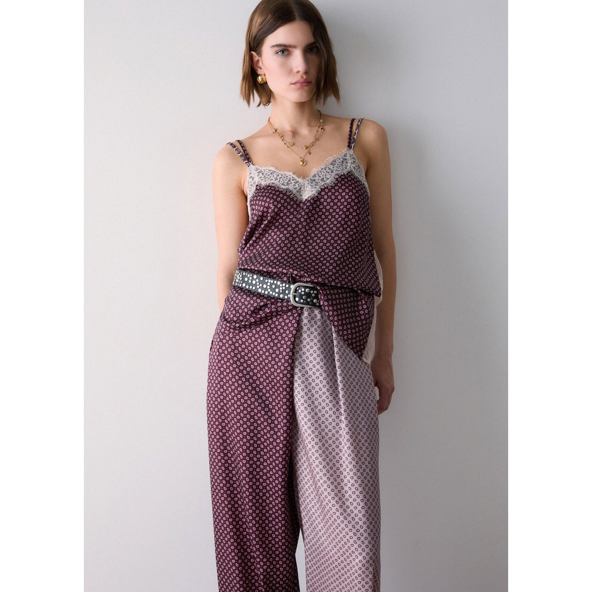 Pantalon bicolore en sergé aubergine, LIU JO