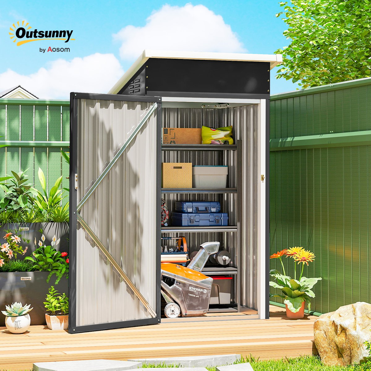Abri de jardin Acier galvanisé Gris Foncé gris, OUTSUNNY