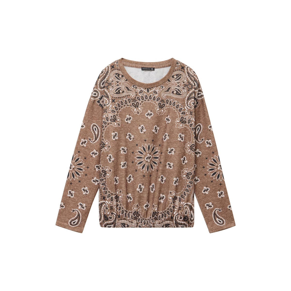 Pull col rond manches longues strass marron, BREAL