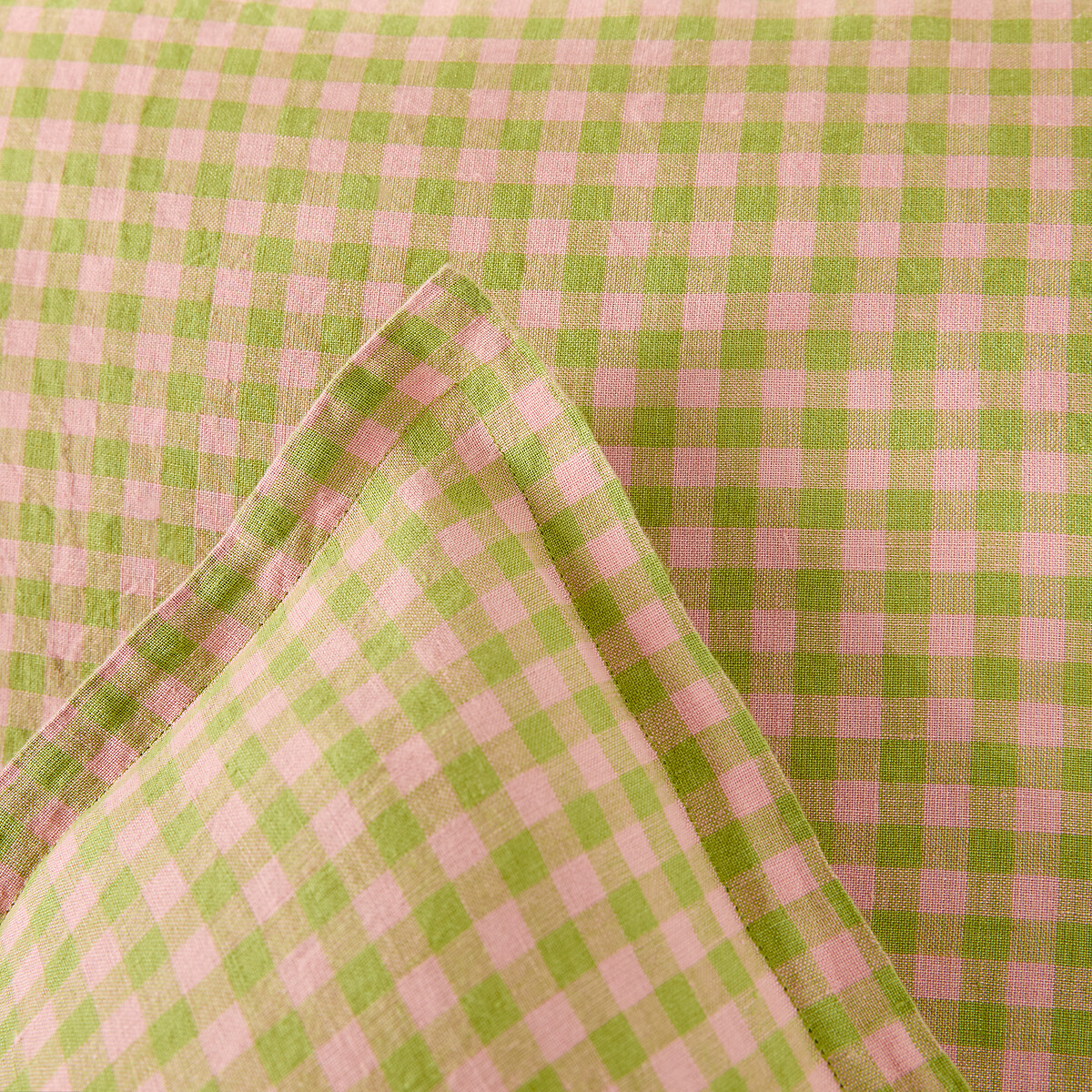 Funda de almohada de lino lavado, Acélie Bordeaux verde/rosa, LA REDOUTE INTERIEURS