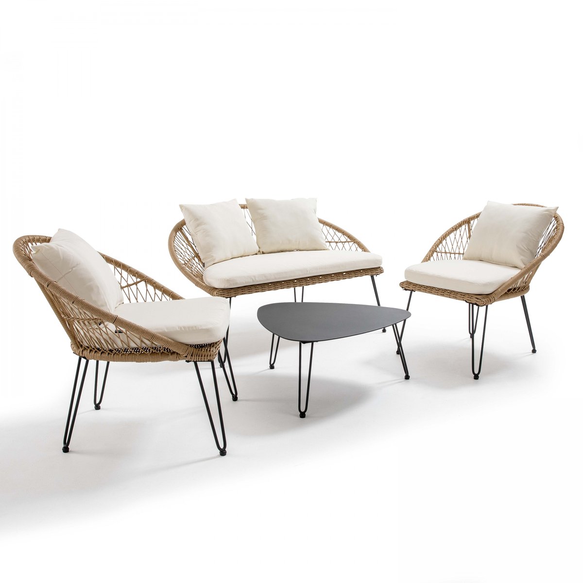 Salon détente imitation rotin 4 places bois, OVIALA