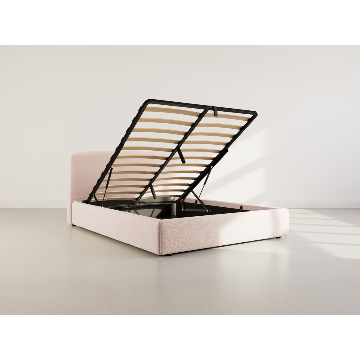 Lit coffre 160x200 cm en tissu bouclette, JULIETTE beige, LISA DESIGN