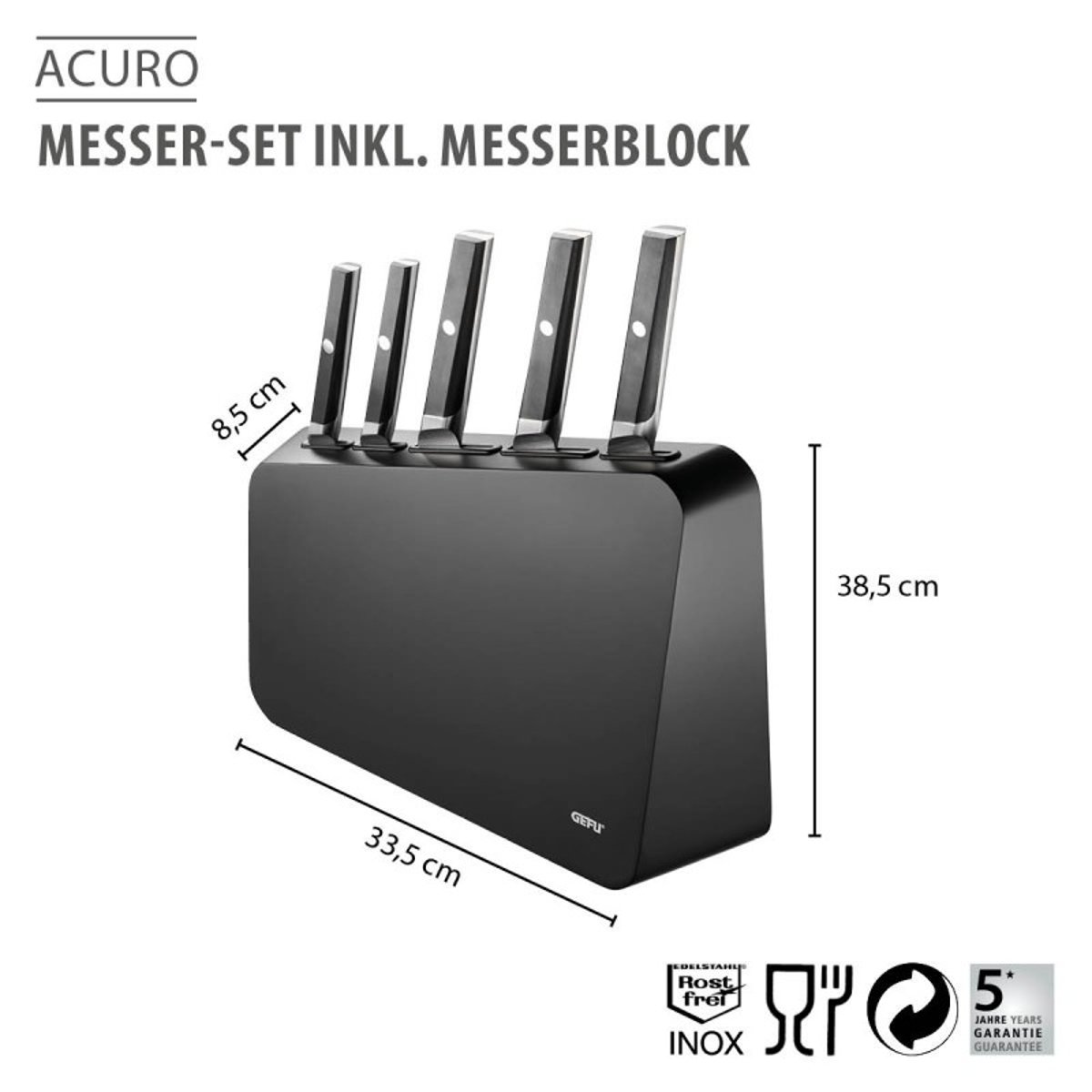 Jeu de couteaux, y compris bloc de couteaux ACURO, 6 pièces noir/argent, GEFU