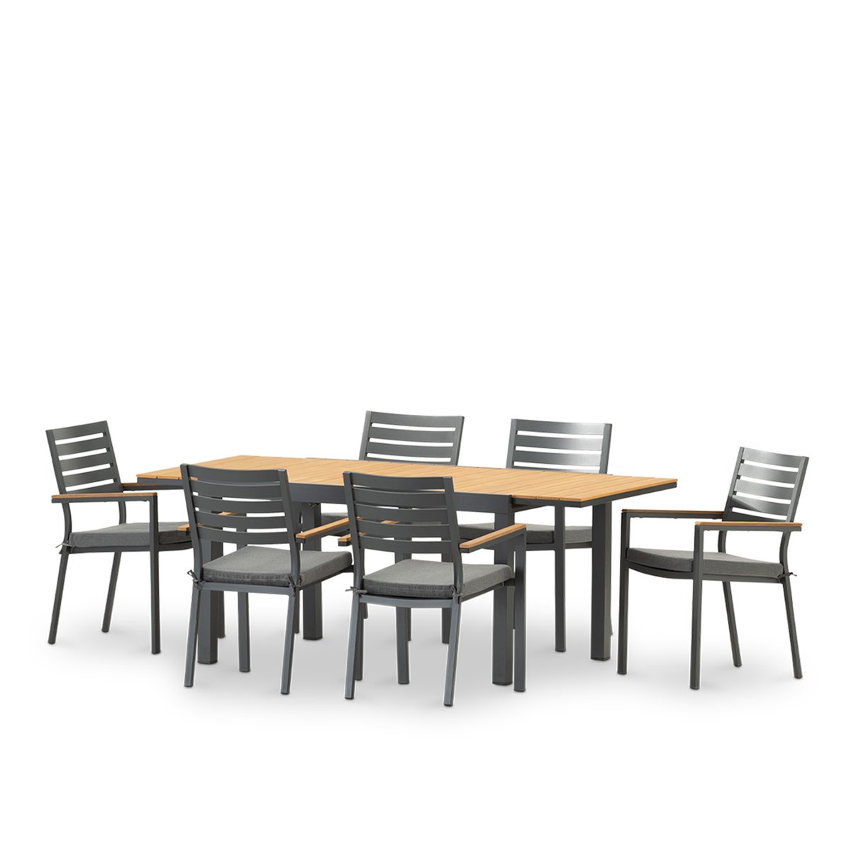 Salon de jardin, 6 chaises, OSAKA gris anthracite, DEFORA HOME