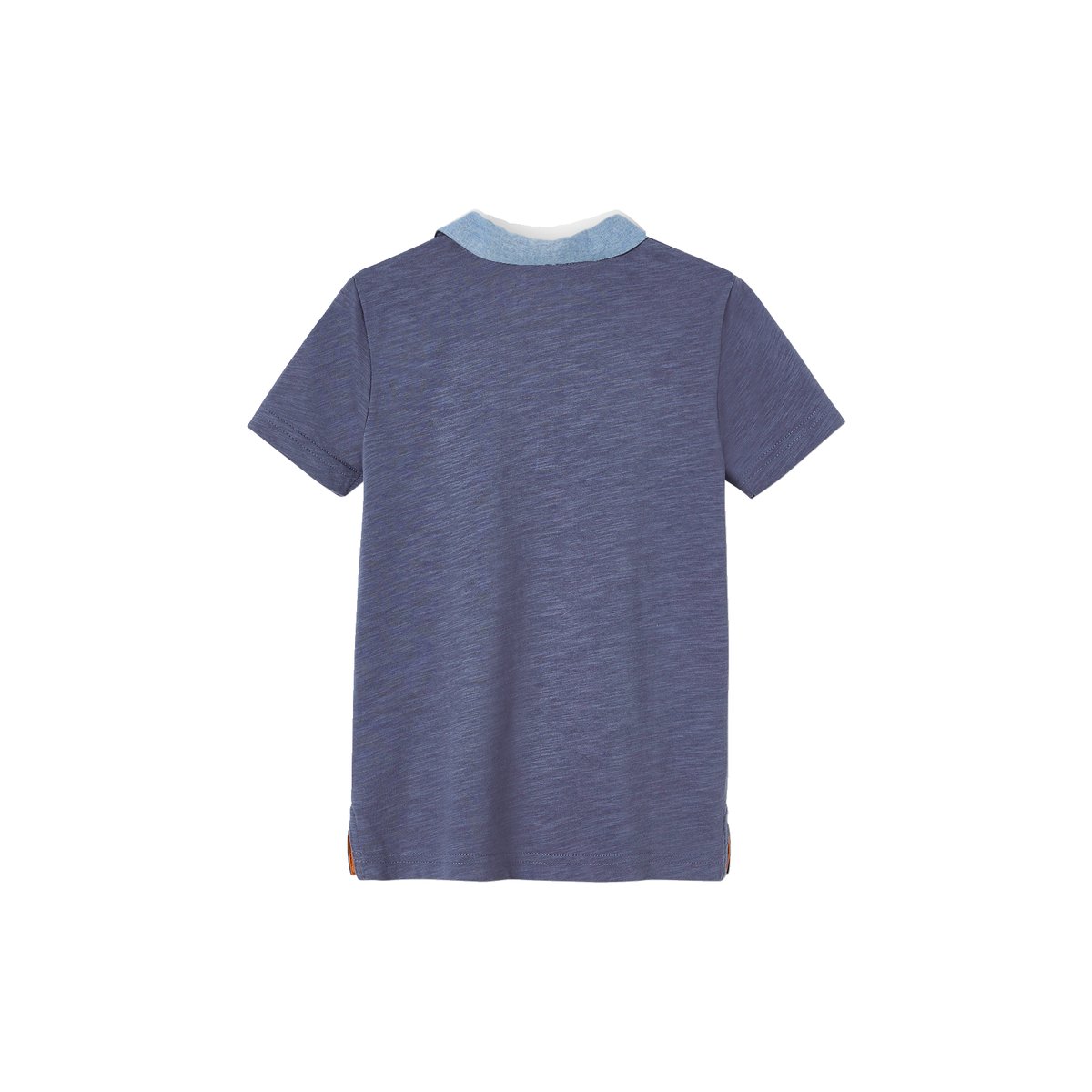 Polo à rayures placées détails en chambray bleu ardoise, VERTBAUDET