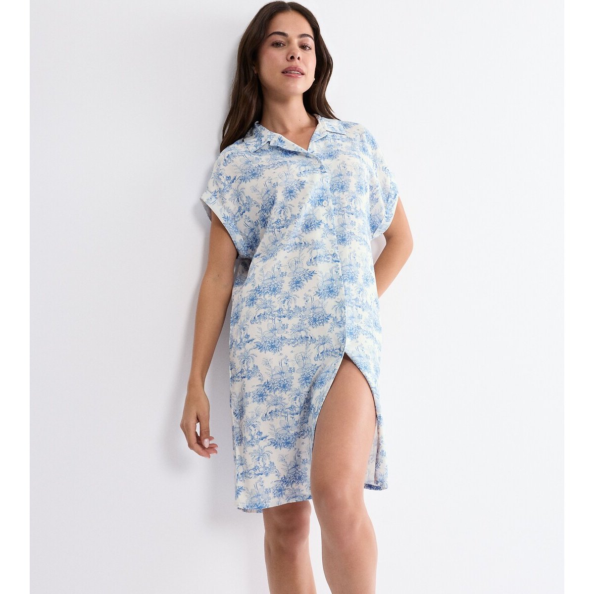 Chemise de nuit imprimée BOYFRIEND FIT imprimé fleur bleu, TRIUMPH
