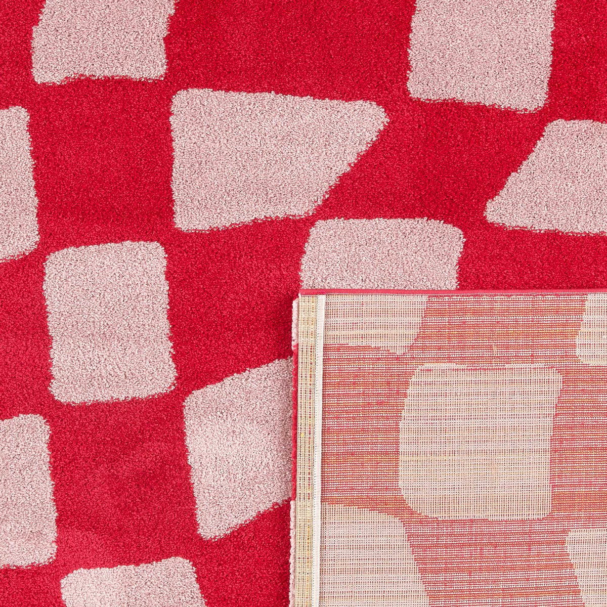 Tapis de salon vintage 70’s damier GROOVY rouge, NAZAR RUGS